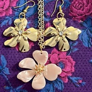Elegant Gold and Pink Floral Jewelry Set